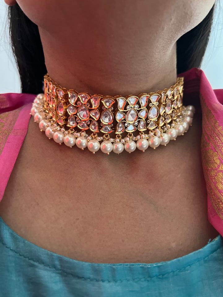 Beautiful Pearls and Kundan Choker with Statement Jhumka Earrings