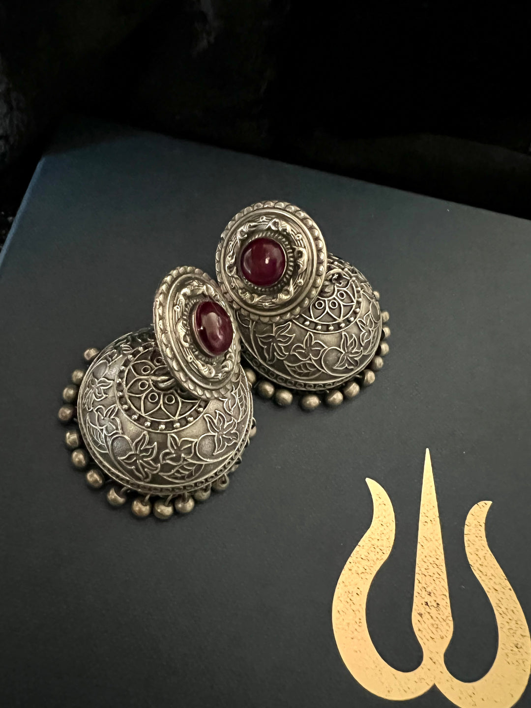 Antique Red Stone Bold Jhumkas