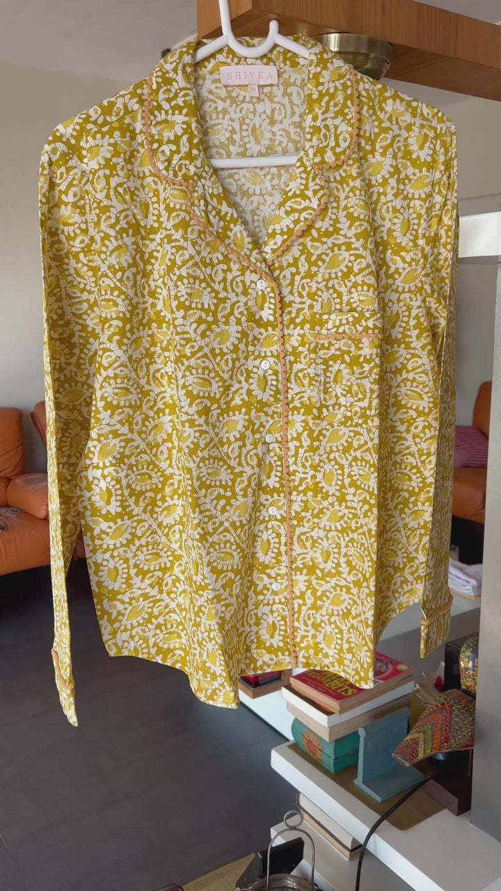 Yellow Print Cotton Night Suit