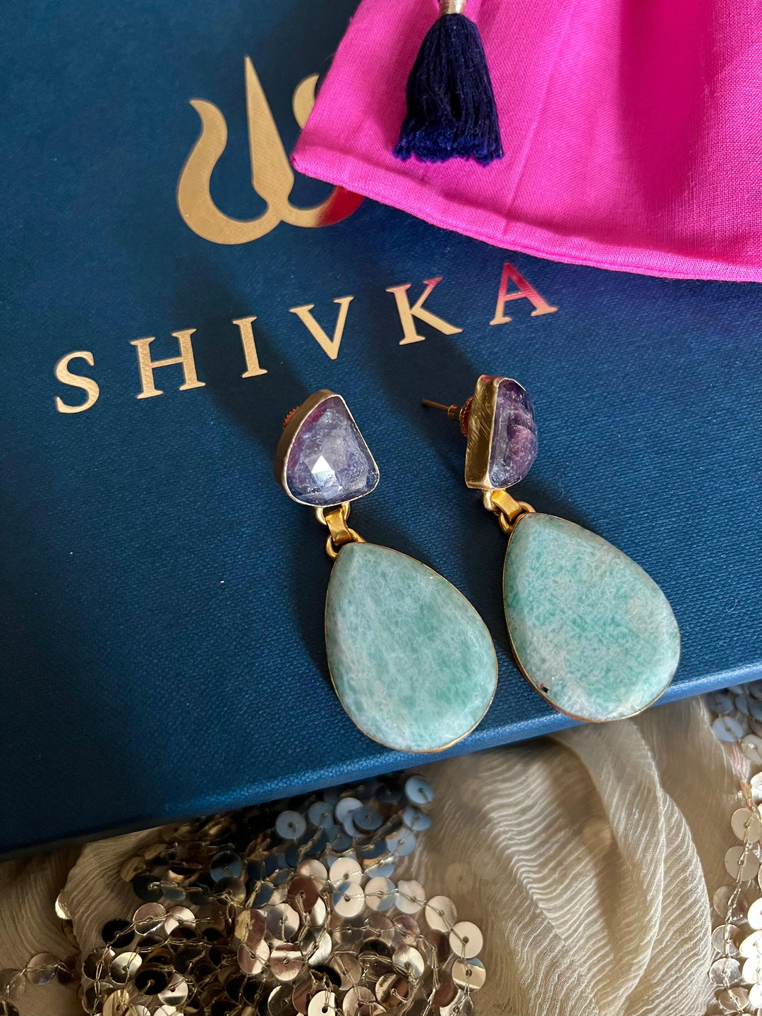 Premium Sapphire and Amazonite Earrings - SHIVKA