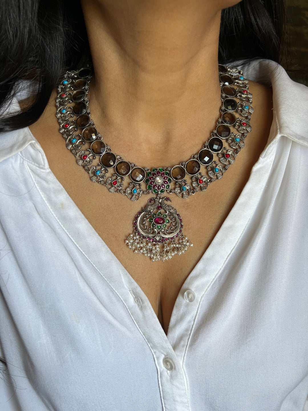 Smoky Quartz Pure 925 Silver Necklace