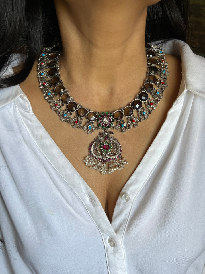 Smoky Quartz Pure 925 Silver Necklace