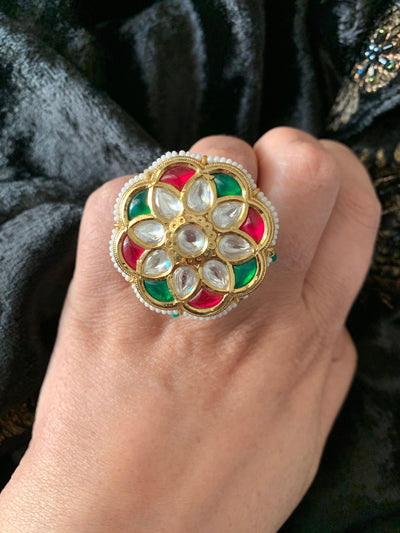 Multi Colored Kundan Revolving Ring - SHIVKA