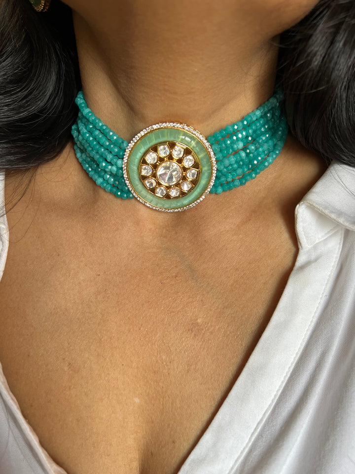 Victorian Kundan Choker Necklace with Earrings