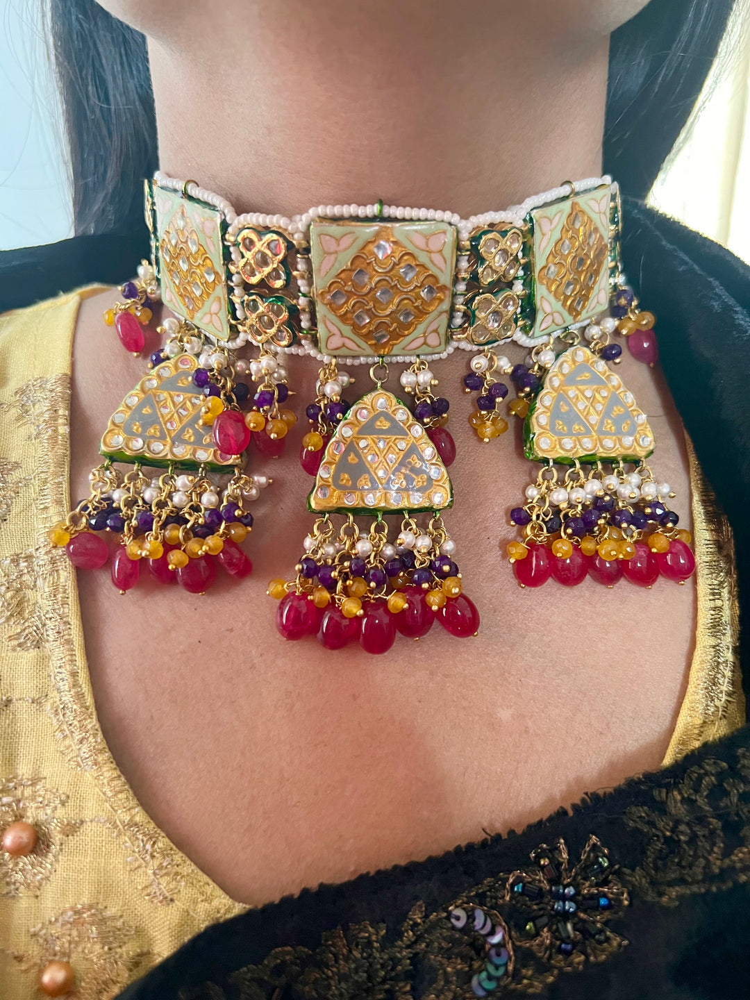 Elegant Meenakari Kundan Choker with Earrings