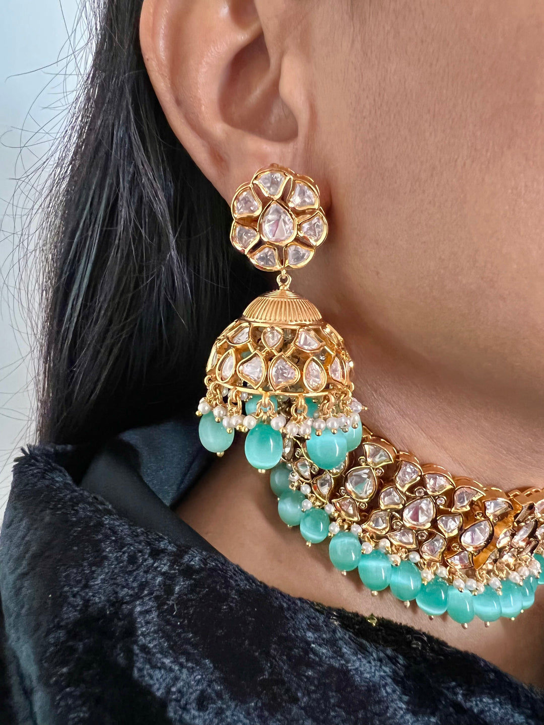 Beautiful Pearls and Kundan Choker with Statement Jhumka Earrings