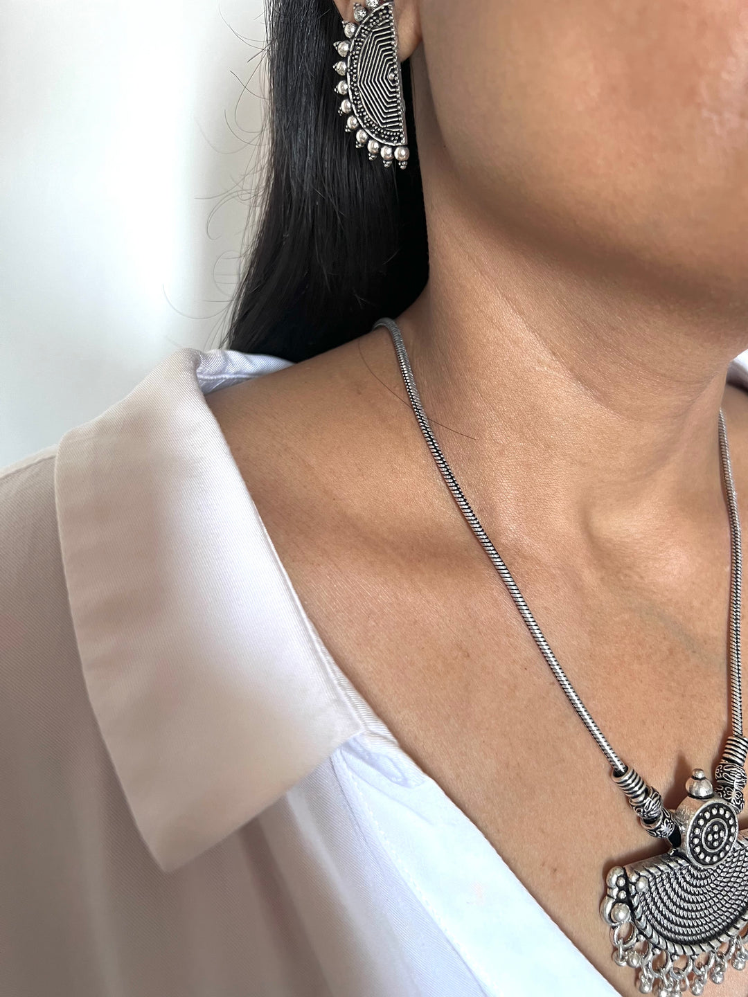 Crescent Pendant Necklace with Studs