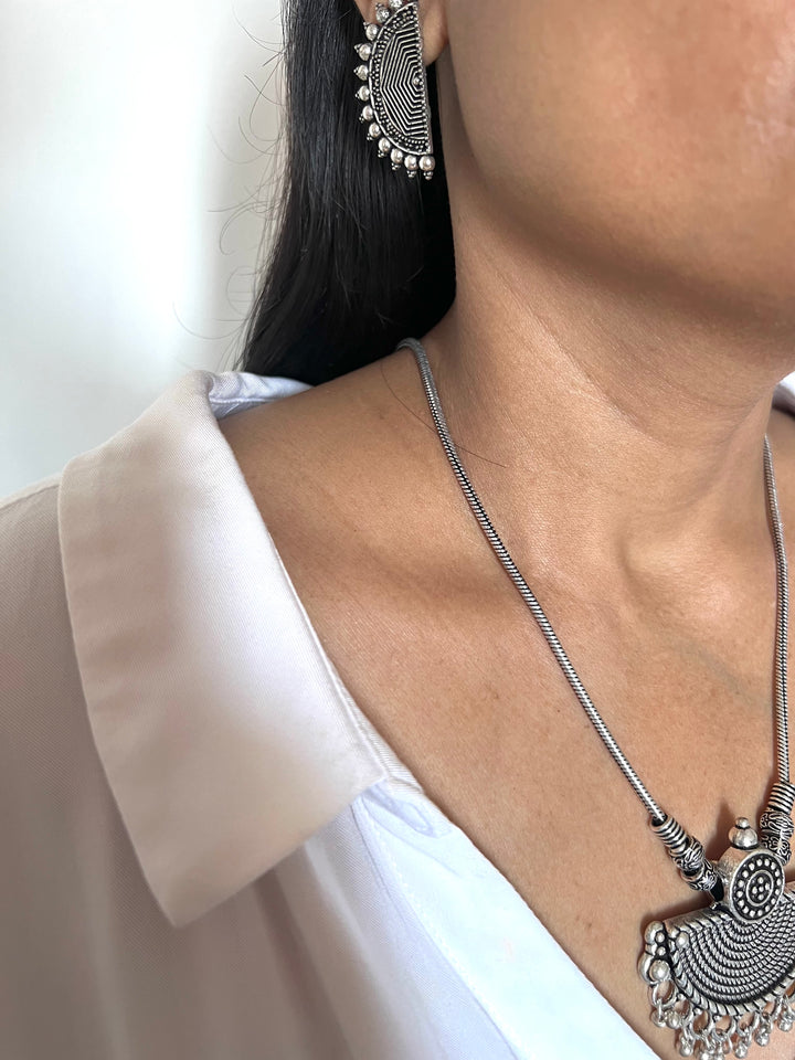 Crescent Pendant Necklace with Studs