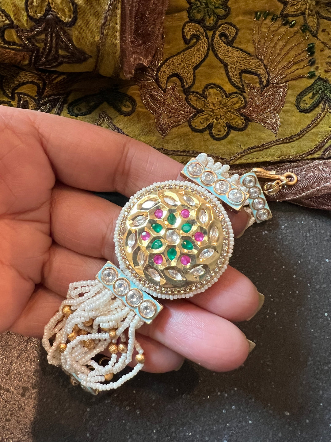 Pearls and Gold Kundan Bracelet