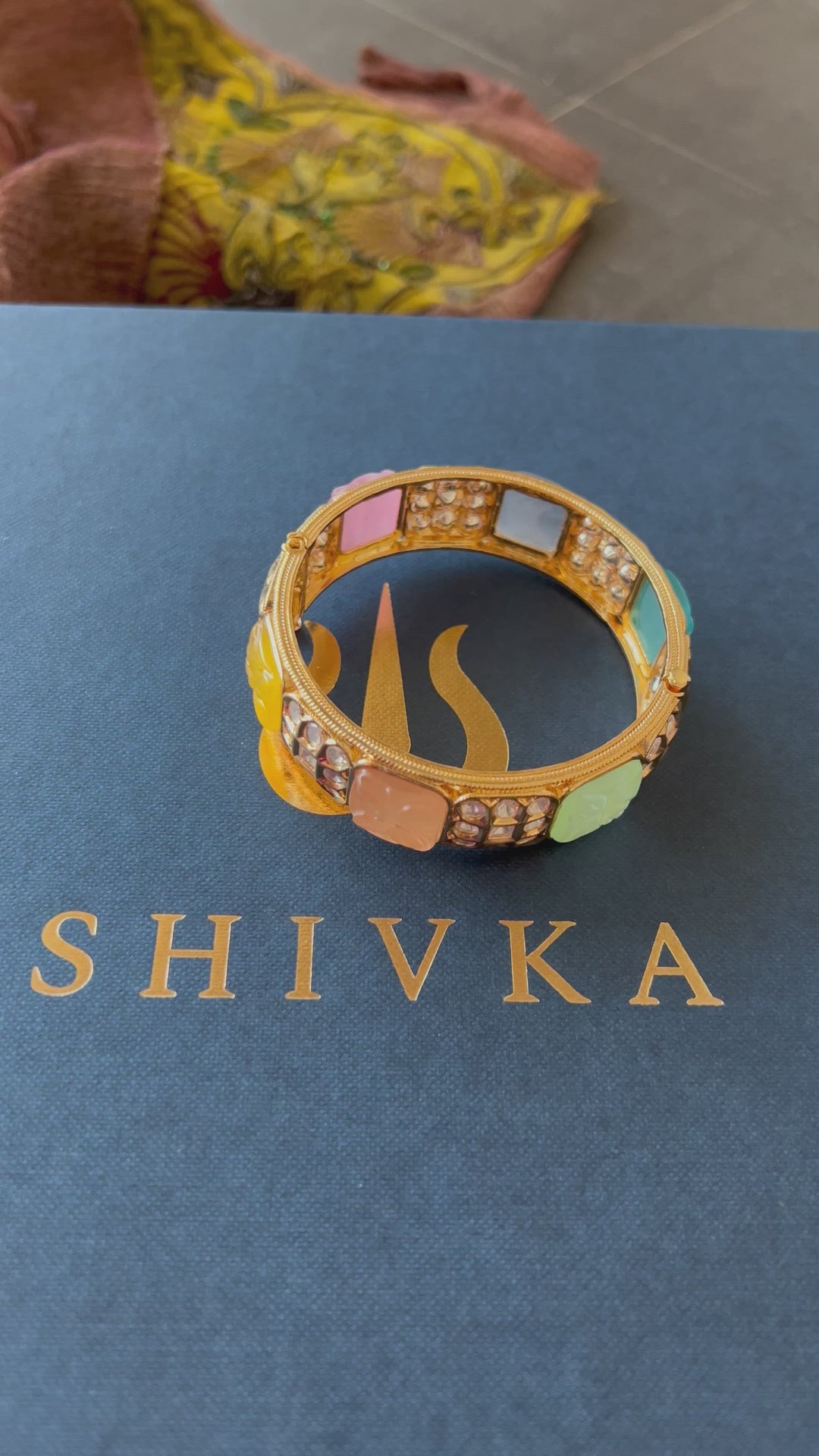 Designer Kundan Multicolored carved Stone Kada