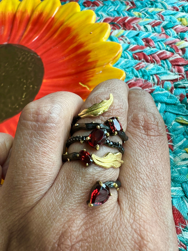 Designer Pure Silver Garnet Ring