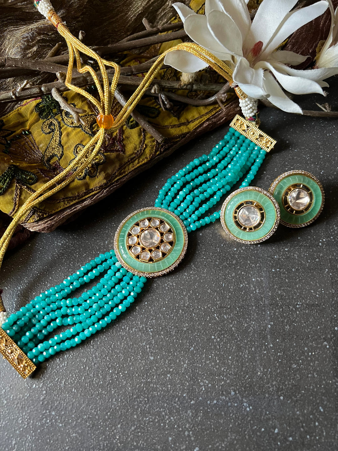 Victorian Kundan Choker Necklace with Earrings