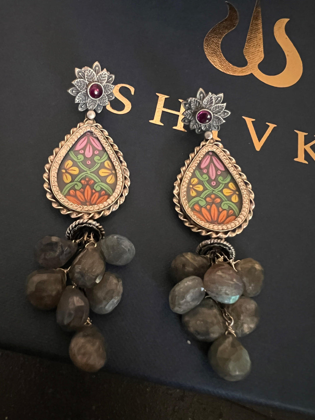 Statement Labradorite Cluster Pure 925 Silver Earrings - SHIVKA