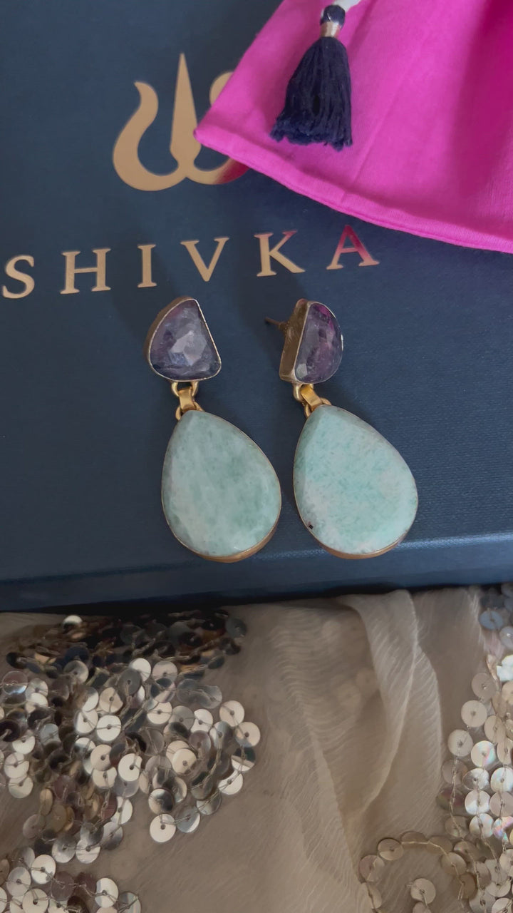Premium Sapphire and Amazonite Earrings