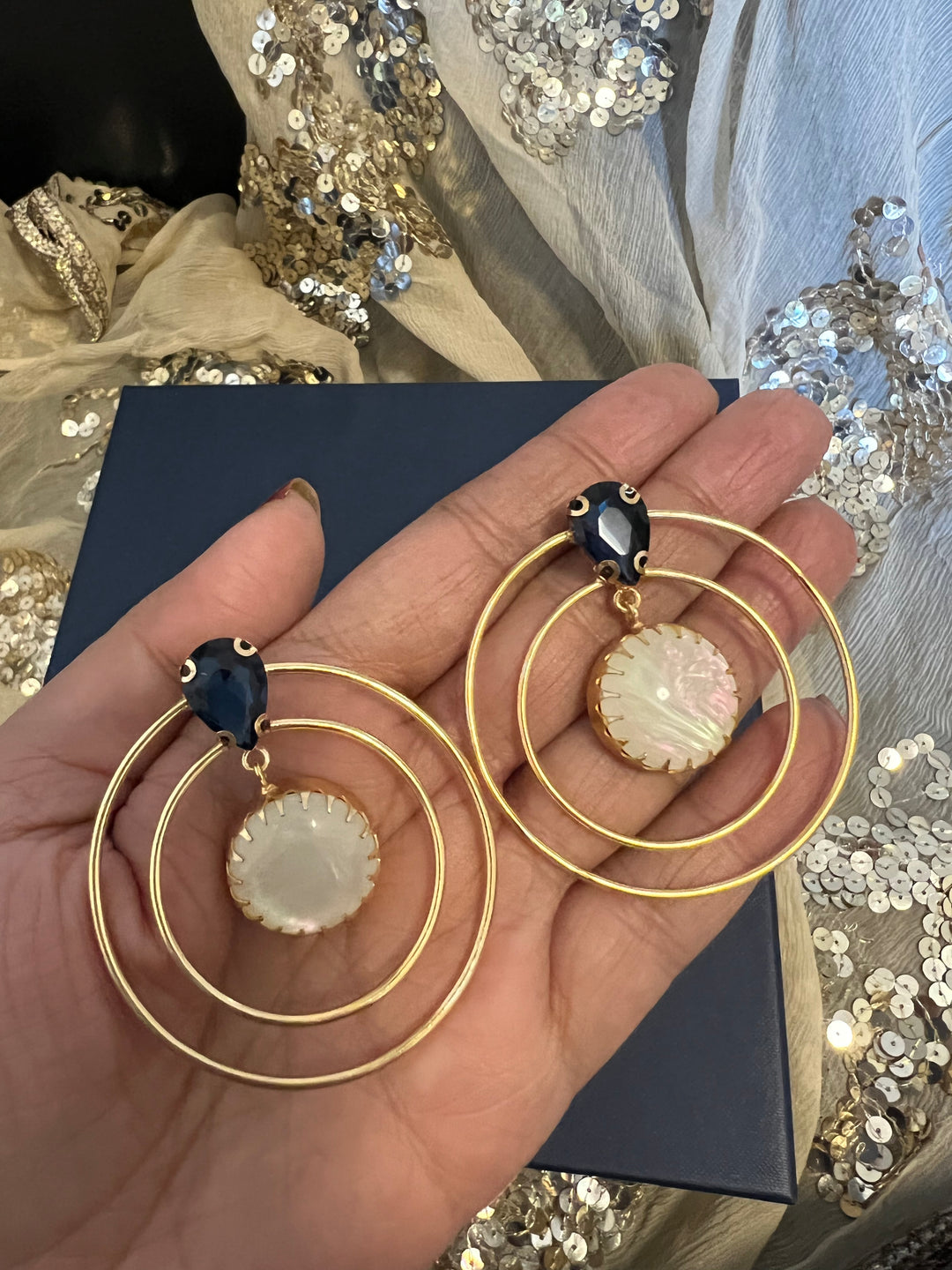 Natural Moonstone Spherical Earrings | Gold Plated Brass