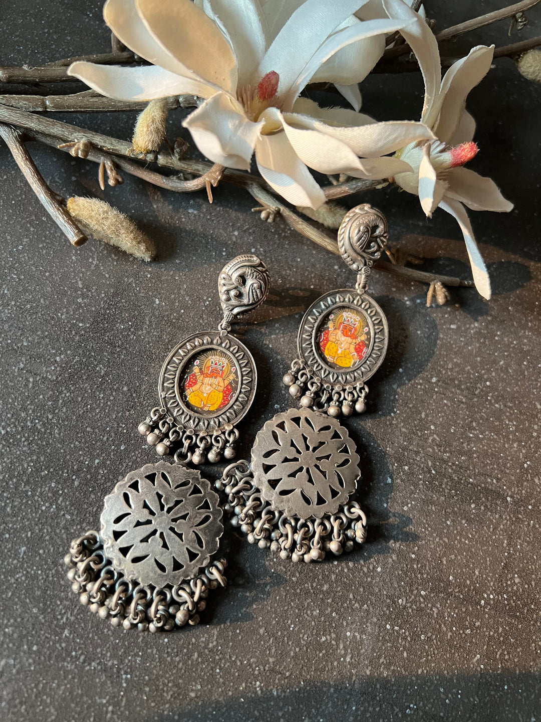 Hand-Painted Glass - Pure 925 Silver Earrings