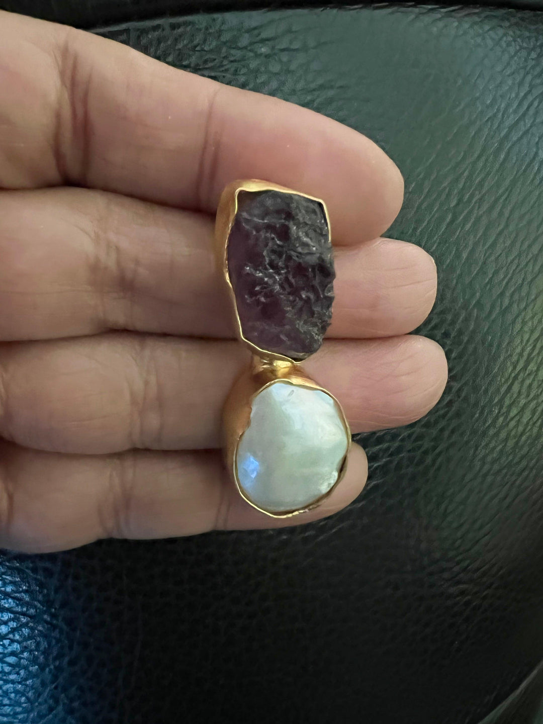 Raw Amethyst Baroque Pearls Studs - SHIVKA