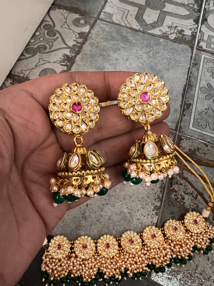 Elegant Kundan Choker with Earrings and Maangtikka