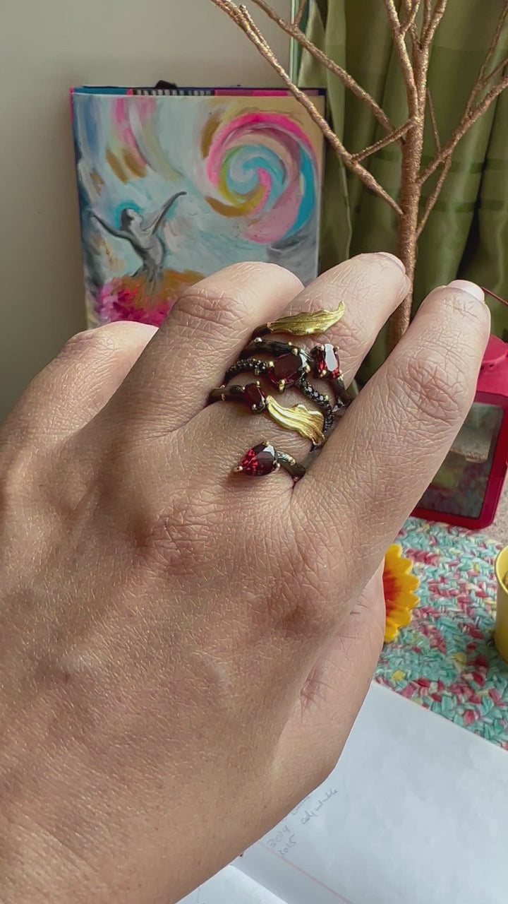 Designer Pure Silver Garnet Ring