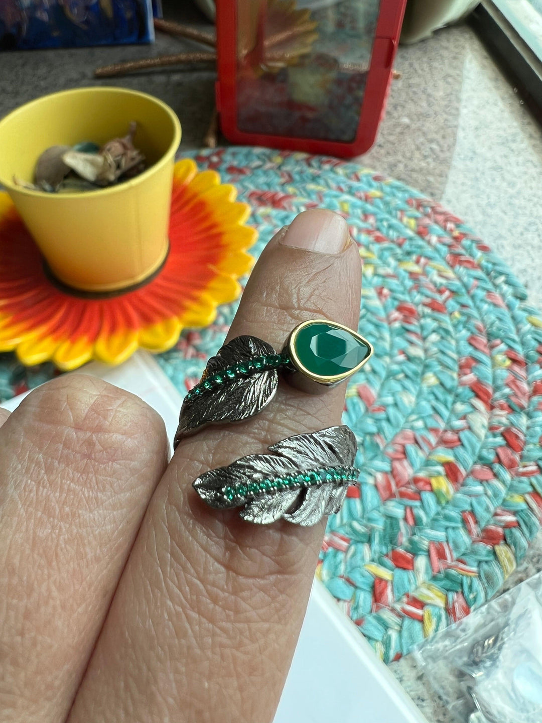 Vintage Pure 925 Silver Green Agate Ring - SHIVKA