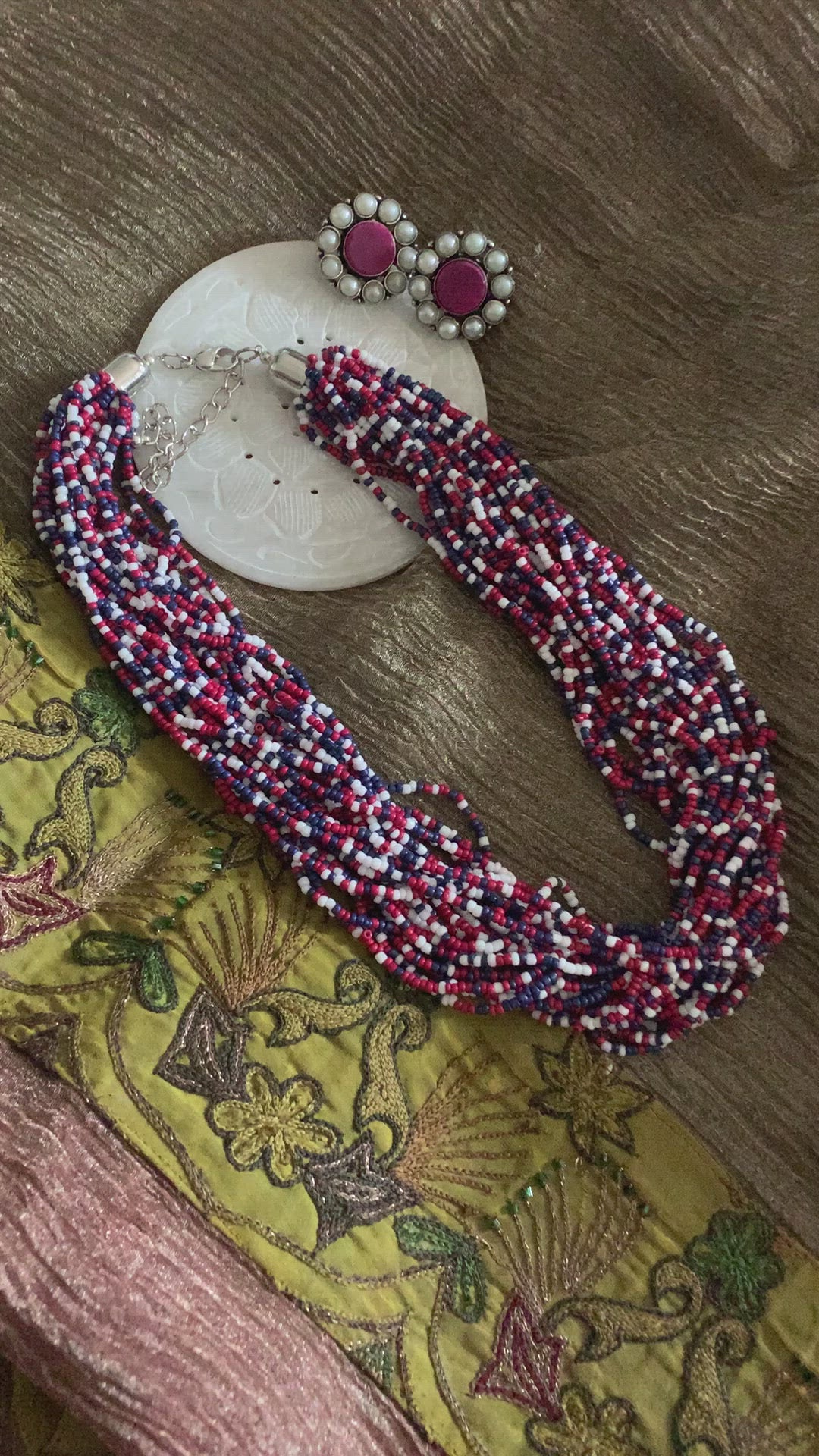 Statement Multicoloured Necklace with Gemstones Studs