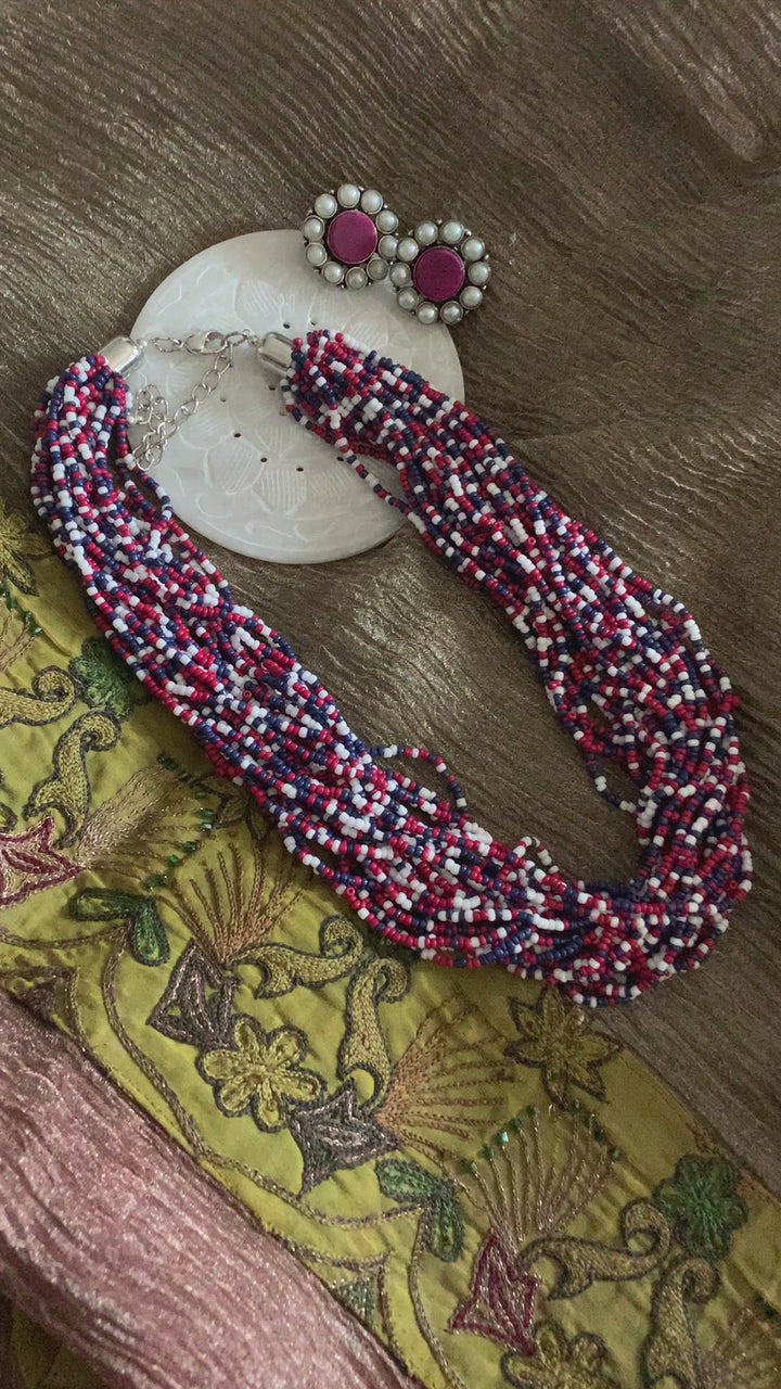 Statement Multicoloured Necklace with Gemstones Studs