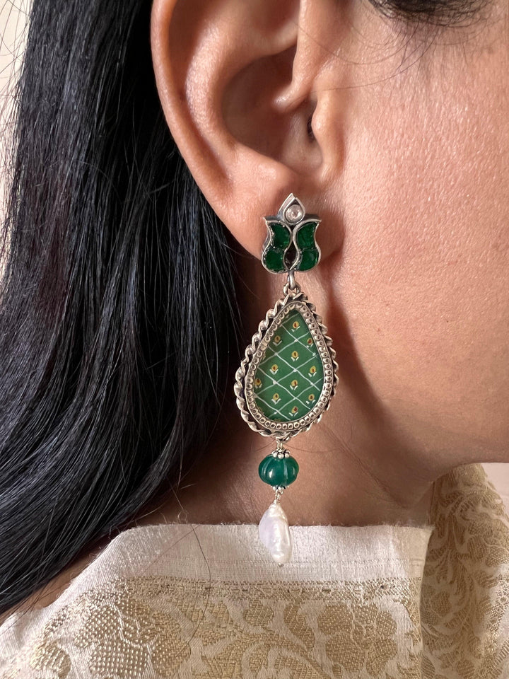 Statement Baroque and Onyx Pure 925 Silver Earrings - SHIVKA