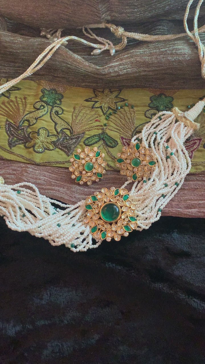 Pearl Kundan Choker Necklace with Studs