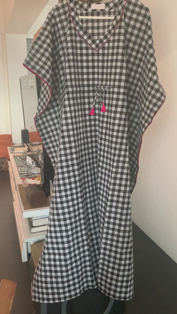 Black and White Checkered Cotton Kaftan