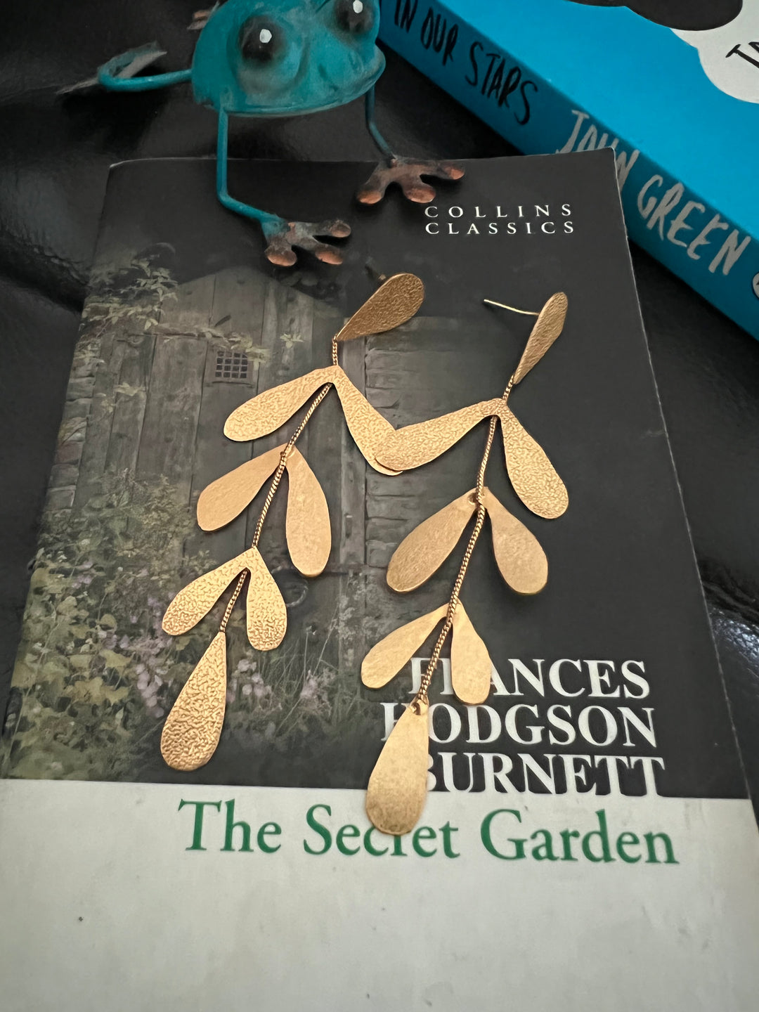 Textured Gold Tone Leaf Danglers