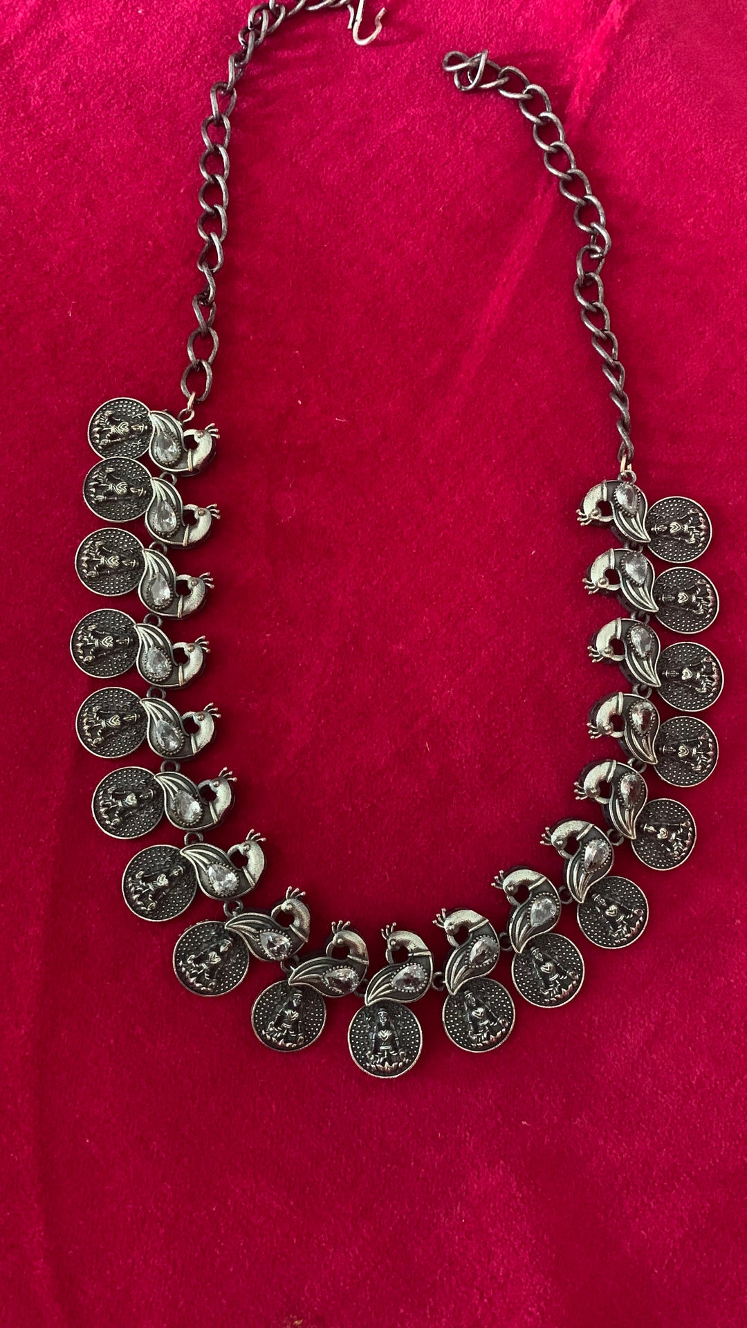 Antique Goddess Laxmi and Peacock Necklace with Pretty Earrings