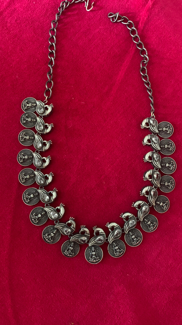 Antique Goddess Laxmi and Peacock Necklace with Pretty Earrings