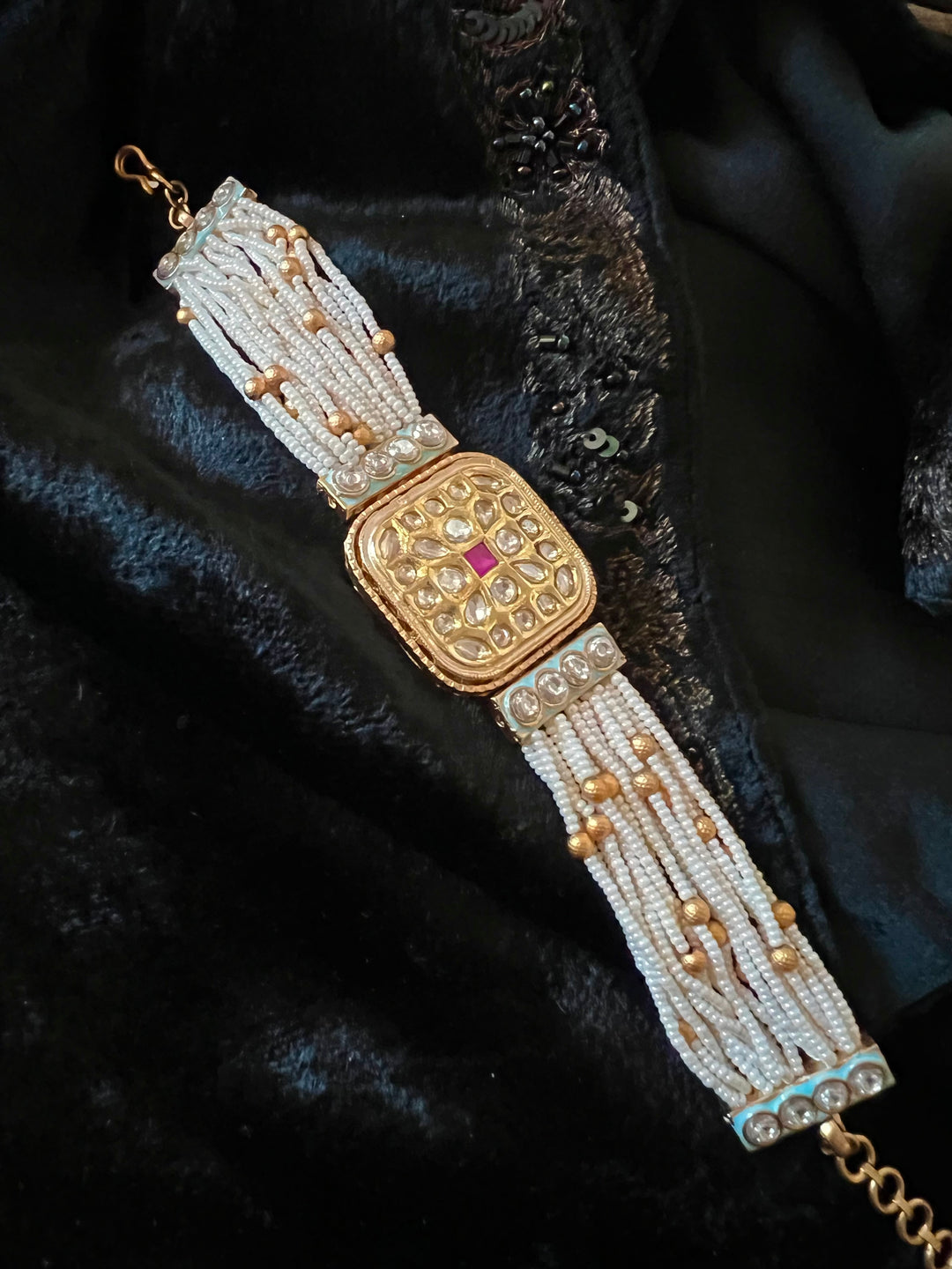 Pearls and Gold Kundan Bracelet