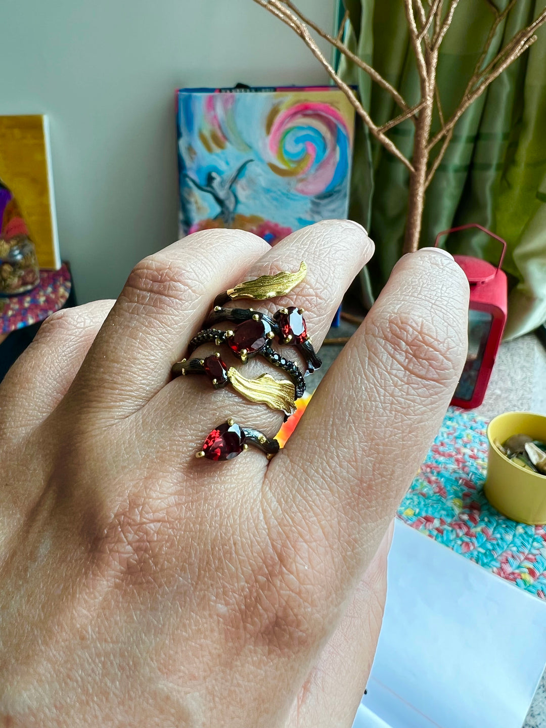 Designer Pure Silver Garnet Ring