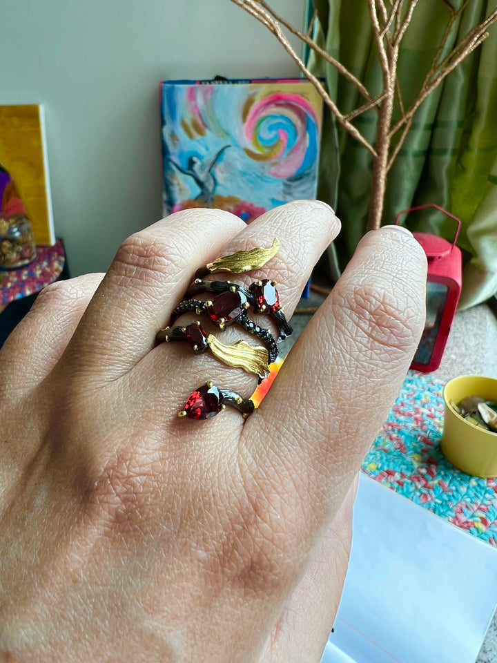 Designer Pure Silver Garnet Ring