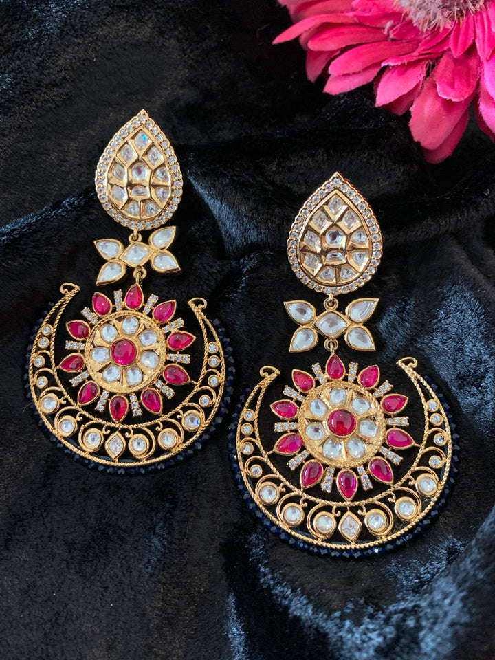 Pink Blue Kundan Chandbaalis - SHIVKA