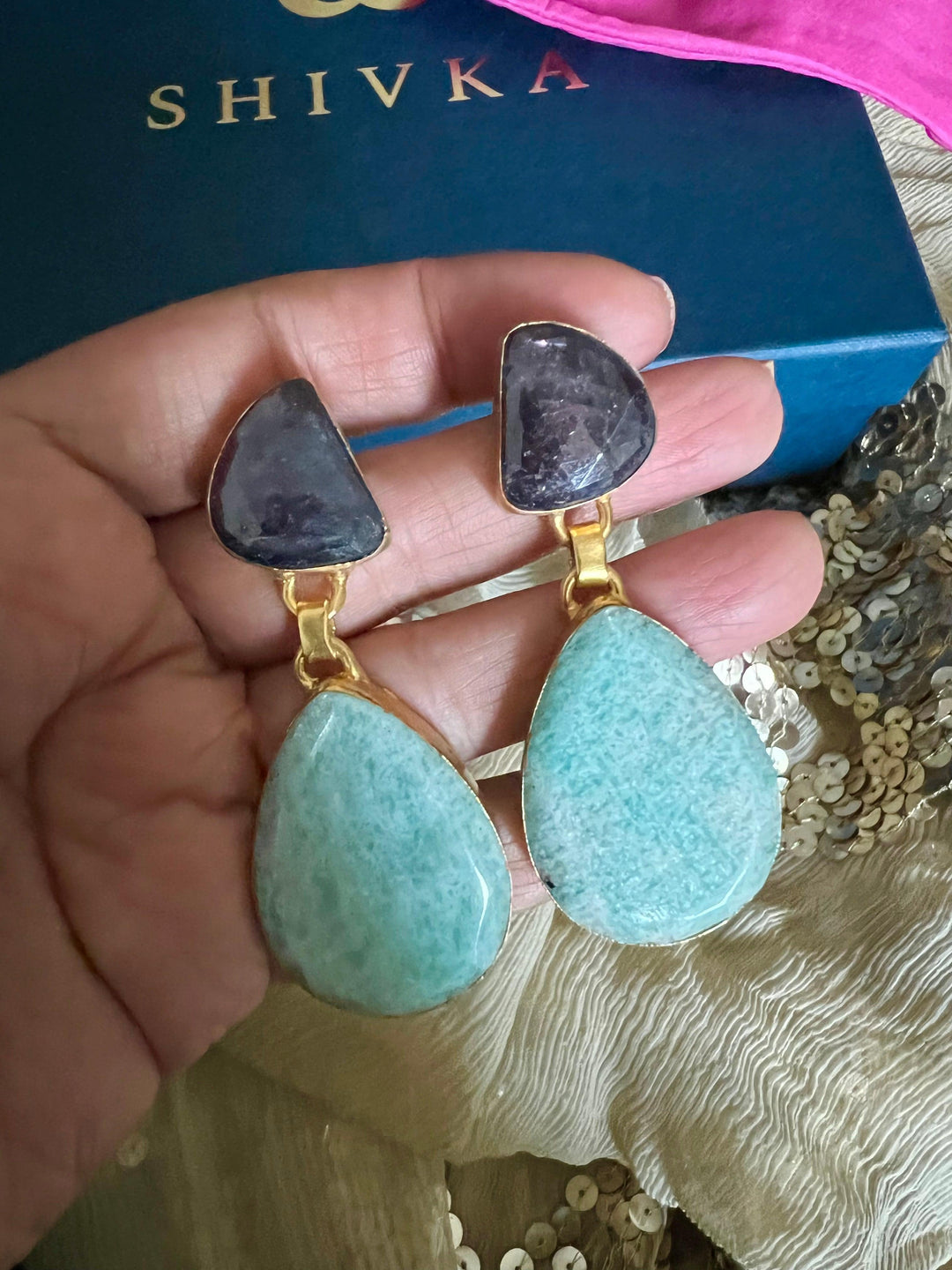 Premium Sapphire and Amazonite Earrings - SHIVKA
