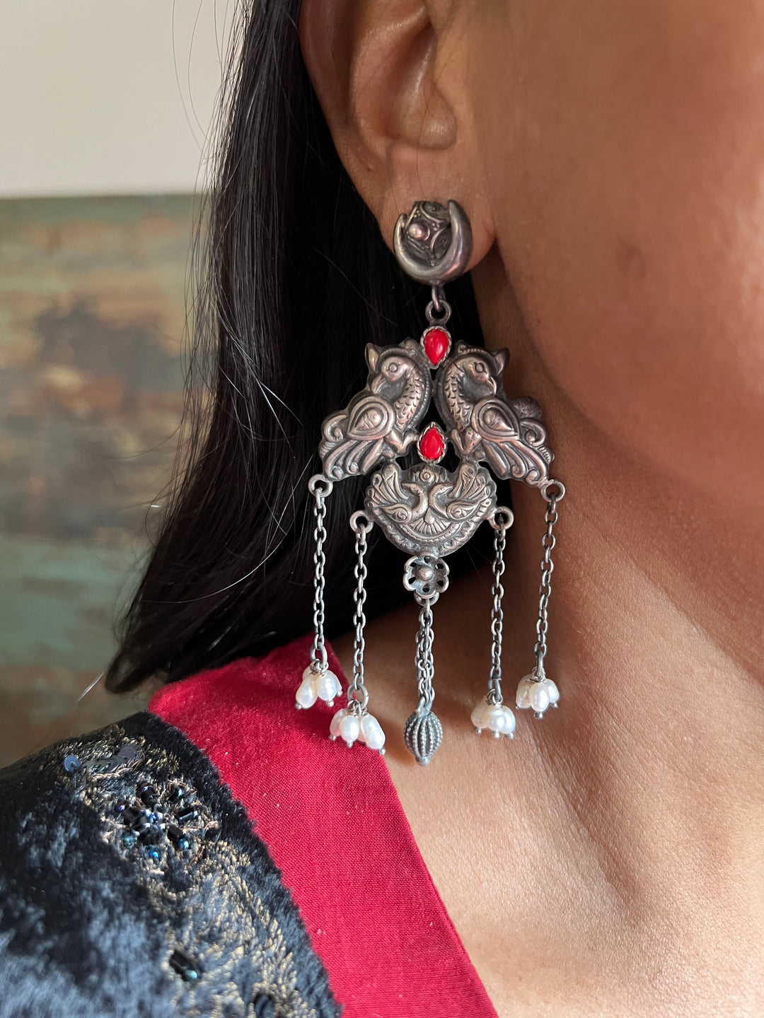 Twin Peacock Pure 925 Silver Earrings