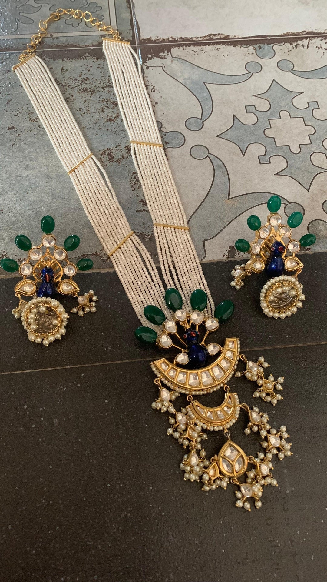 Gorgeous Peacock Pendant Necklace with Statement Jhumkas - SHIVKA