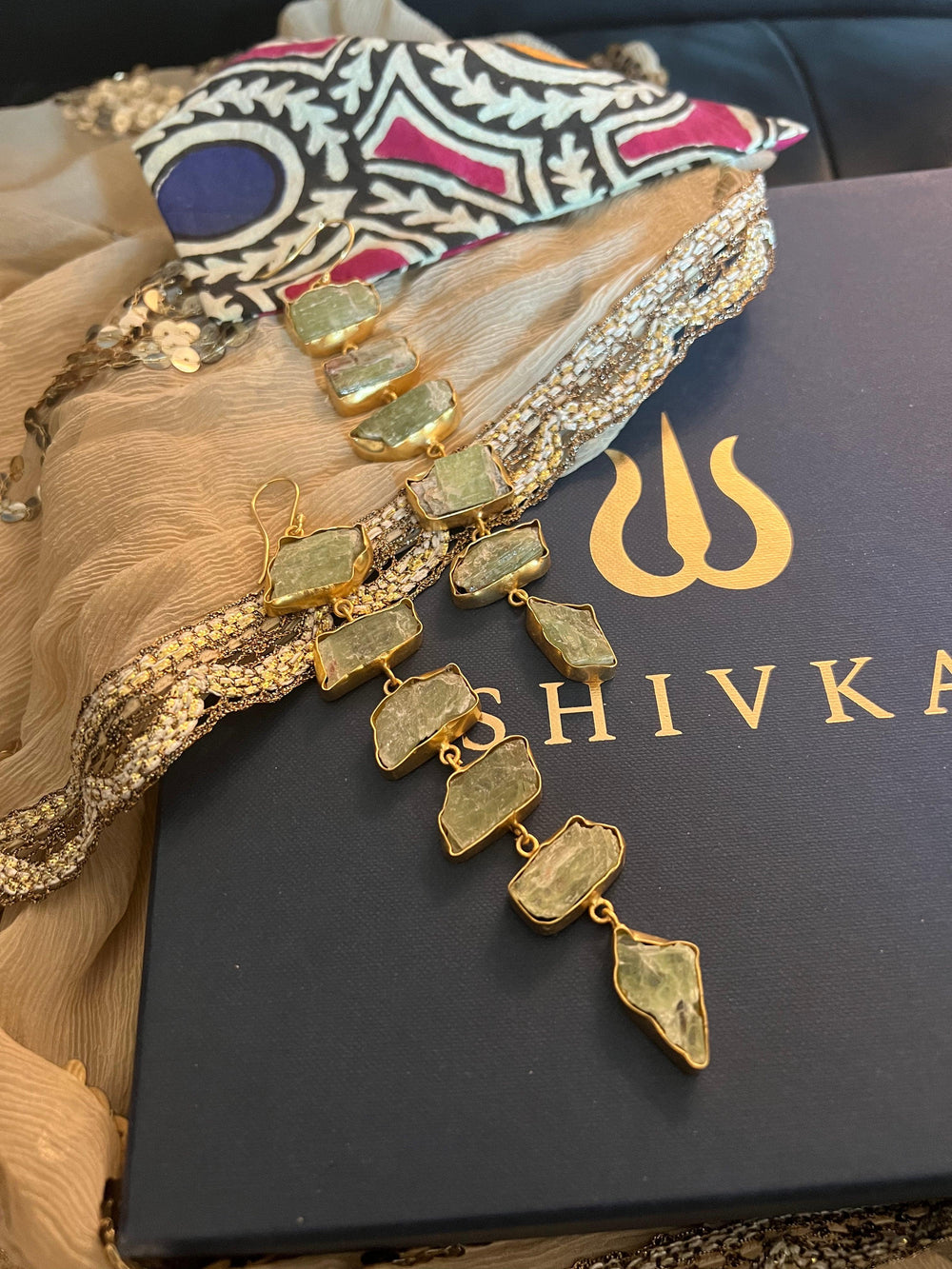 Statement Peridot Long Danglers - SHIVKA