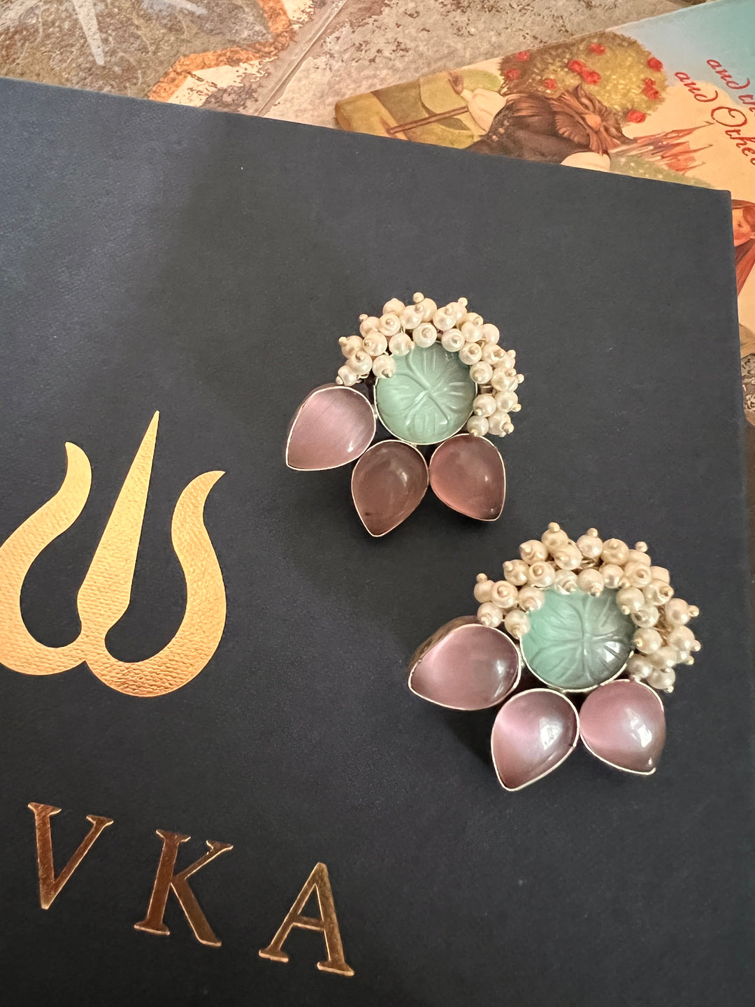 Carved Stone Bee Studs