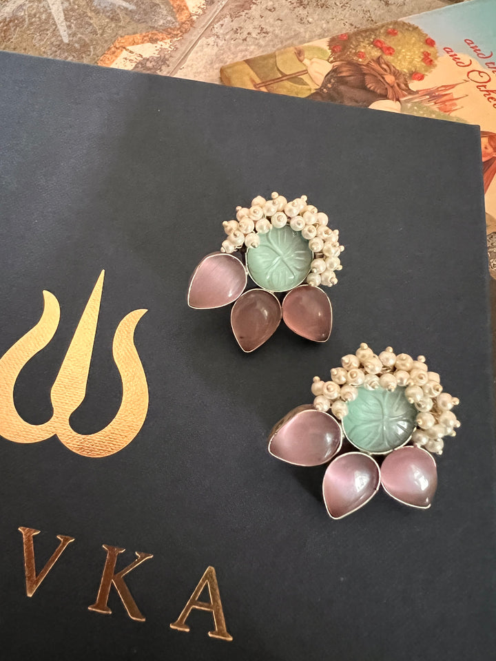 Carved Stone Bee Studs