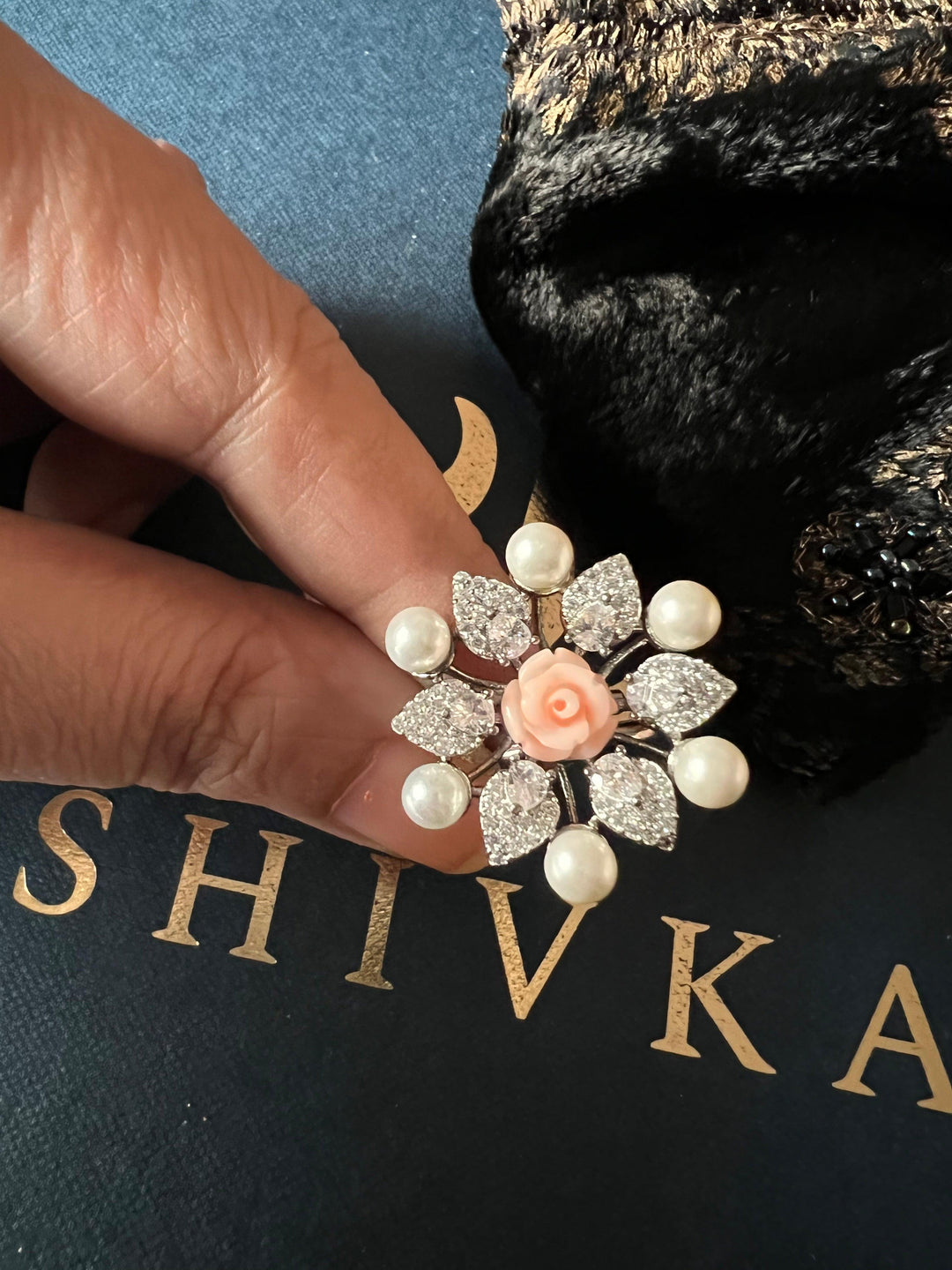 Statement Rose Pearl Ring - SHIVKA