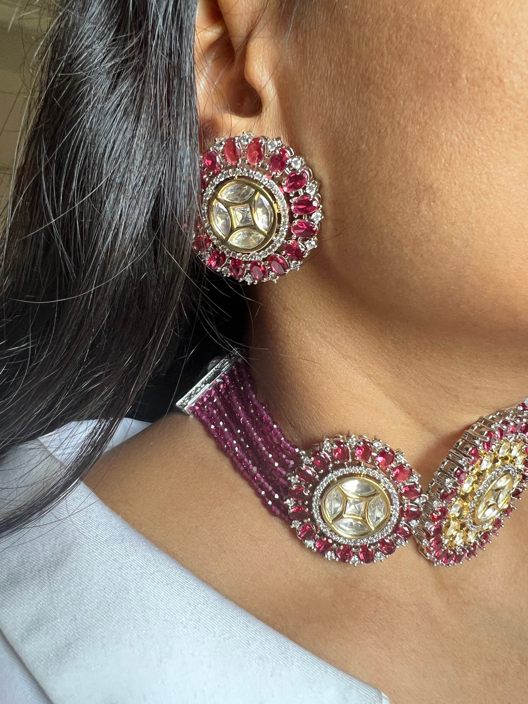 Victorian Kundan Choker Necklace with Earrings