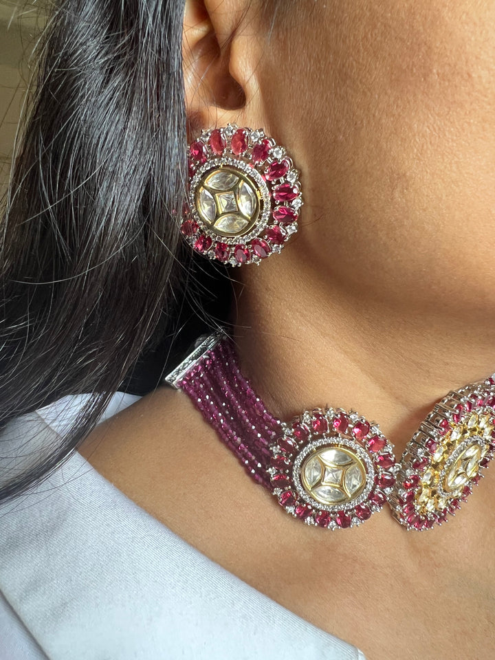 Victorian Kundan Choker Necklace with Earrings