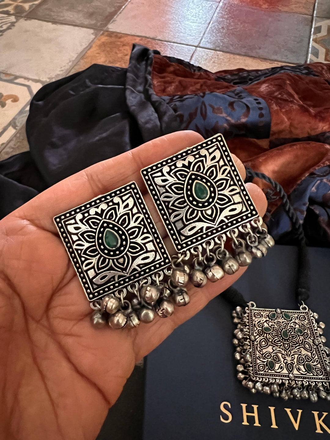 Green Ghungroo Pendant Necklace Set - SHIVKA