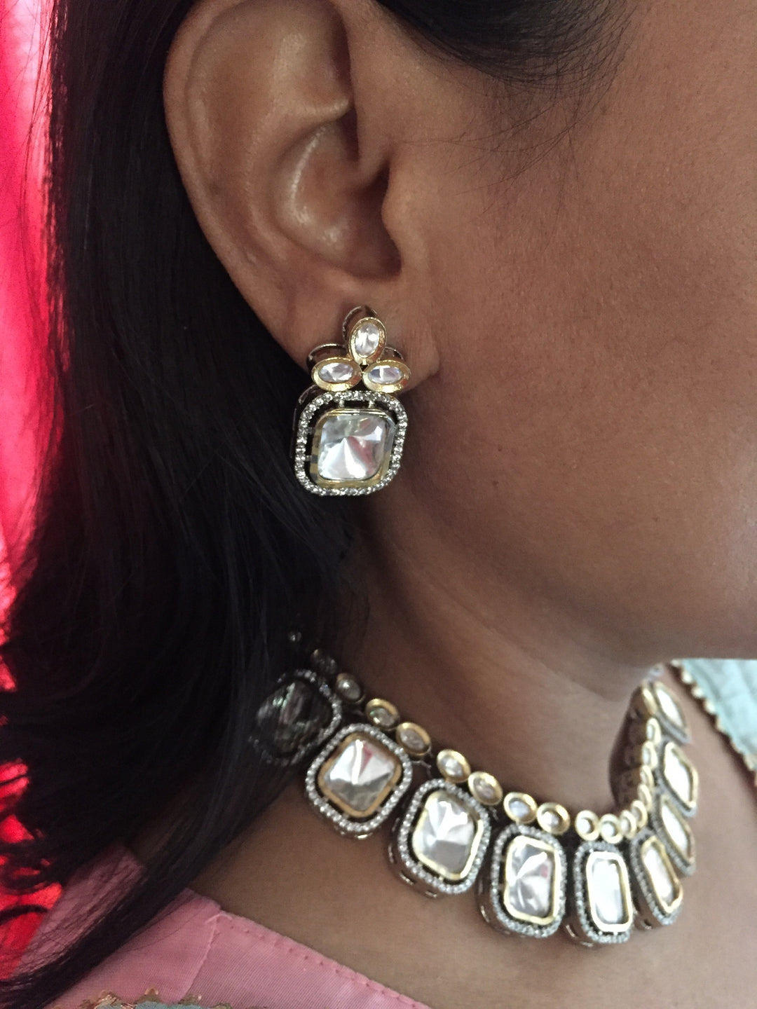 High Quality Square Shaped Kundan Necklace with Studs