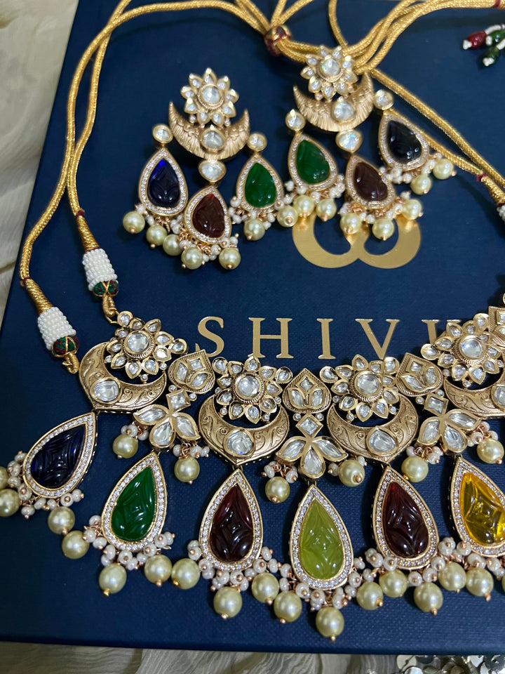 Multicoloured Bridal Kundan Choker Necklace with Earrings