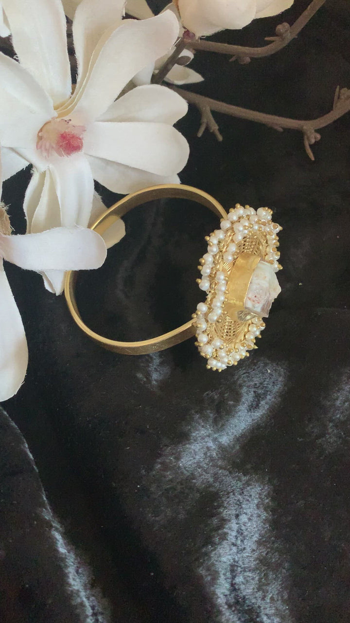 Gold Mesh Gemstone Cuff