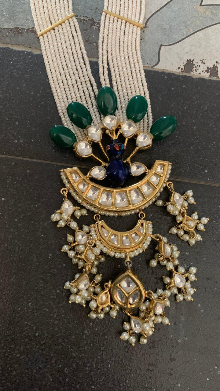 Gorgeous Peacock Pendant Necklace with Statement Jhumkas - SHIVKA